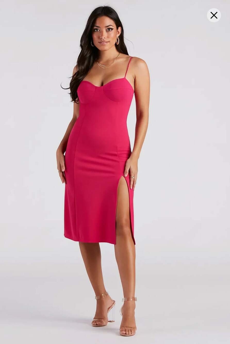 Windsor Best In Town Crepe Sweetheart Midi Dress Pink